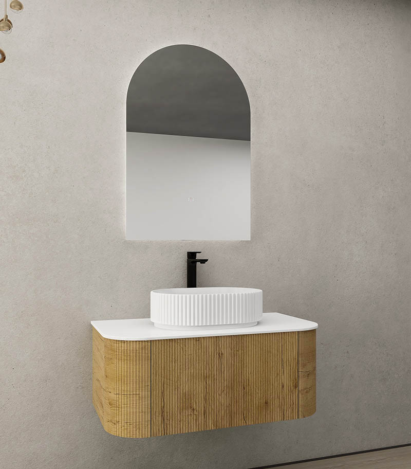 CETO Bronte 890mm Prime Oak Wall Hung Vanity Cabinet Sideview