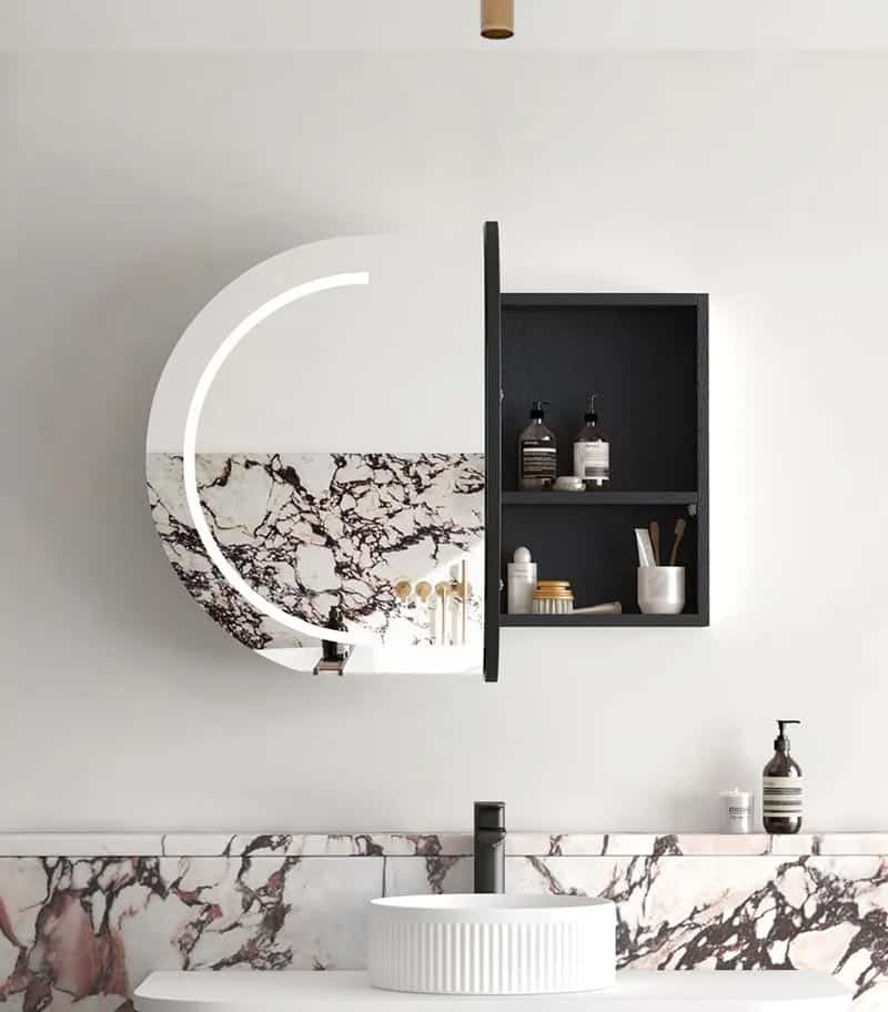 LED Bondi Black Oak 900mm Shaving Cabinet Interior View