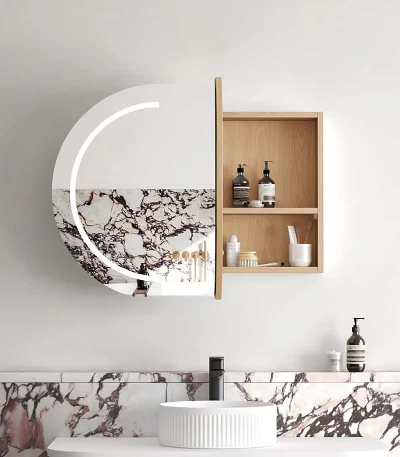 LED Bondi Natural Oak 900mm Shaving Cabinet Interior View