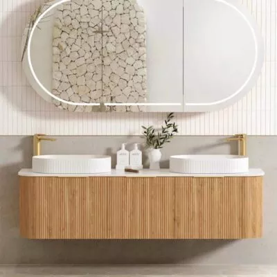 Bondi Woodland Oak 1800mm Double Bowls Plywood Wall Hung Vanity