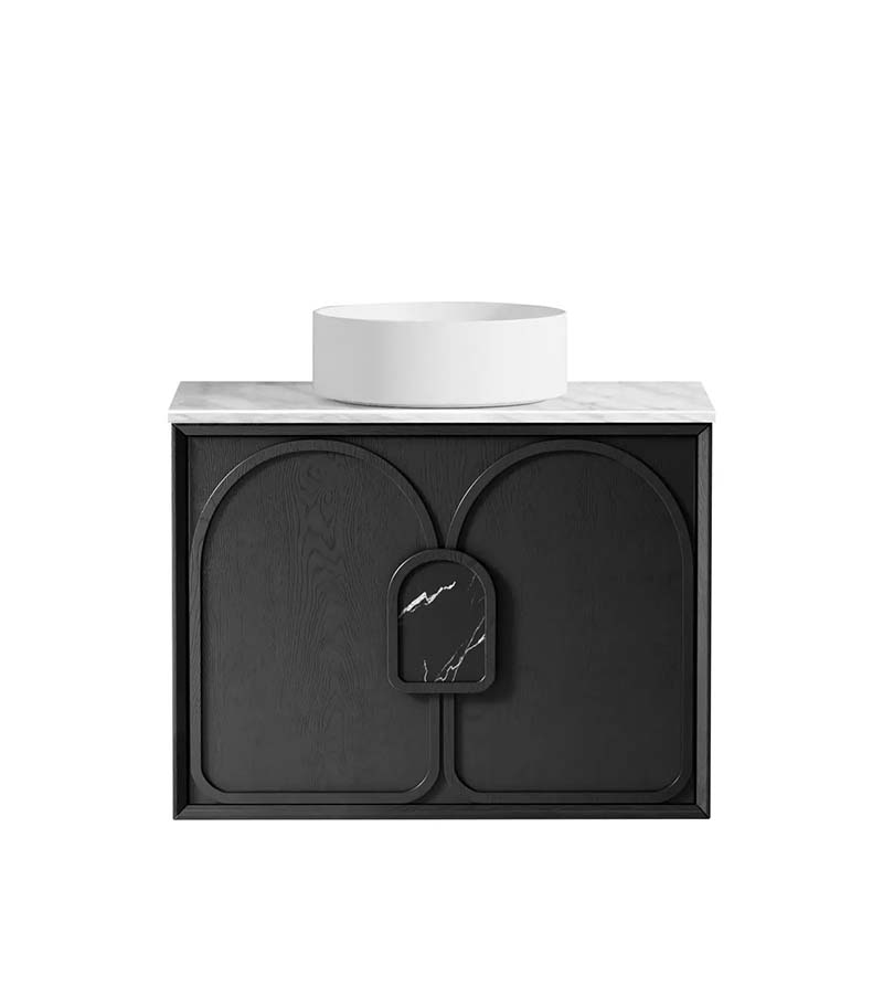 Laguna Black Oak 600mm Wall Hung Vanity Cabinet + Carrara stone top