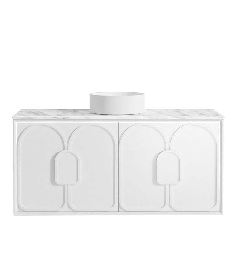Laguna Satin White 1200mm Wall Hung Vanity Cabinet Carrara Martble Top