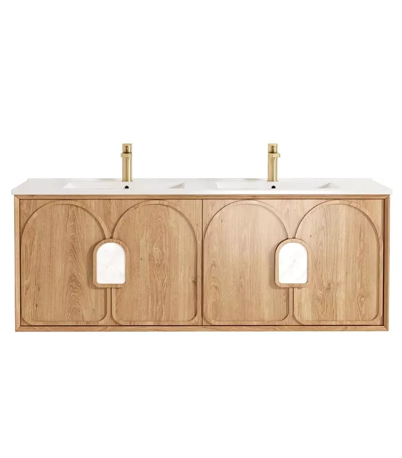 Laguna Natural American Oak 1500mm Wall Hung Vanity Cabinet Ceramic Top