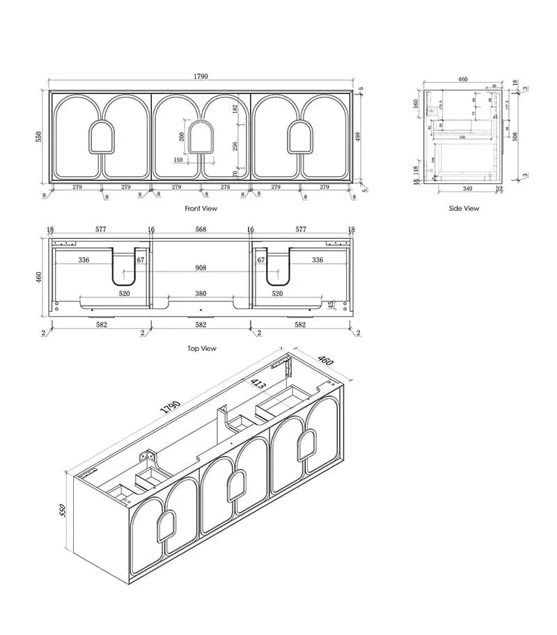 Laguna 1800mm Wall Hung Vanity Cabinet Specification