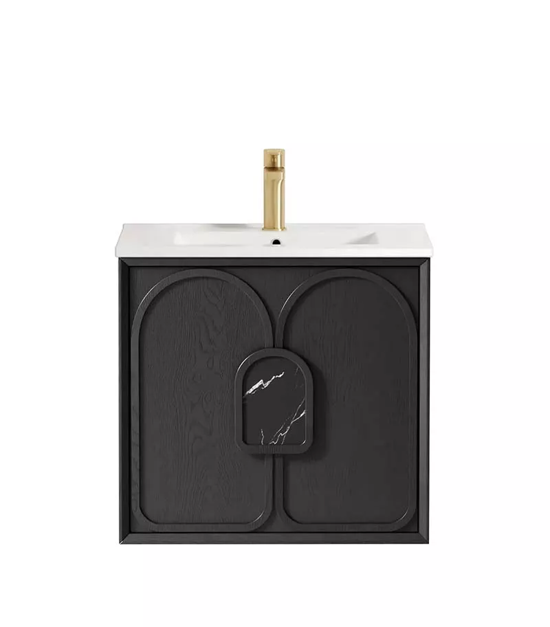 Laguna Black Oak 600mm Wall Hung Vanity Cabinet + Ceramic Basin Top