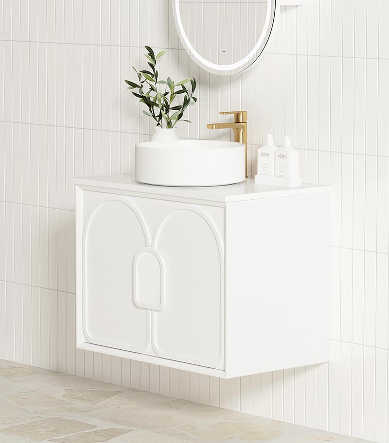 Laguna Satin White 600mm Wall Hung Vanity Cabinet - Side View