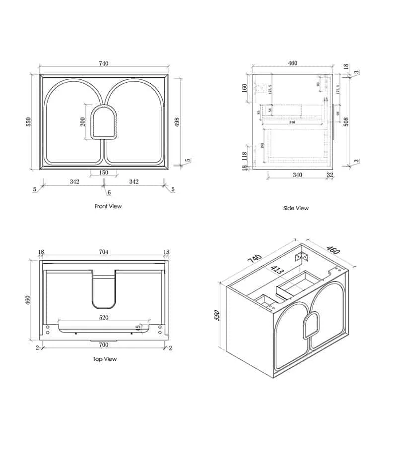 Laguna 750mm Wall Hung Vanity Cabinet Specification