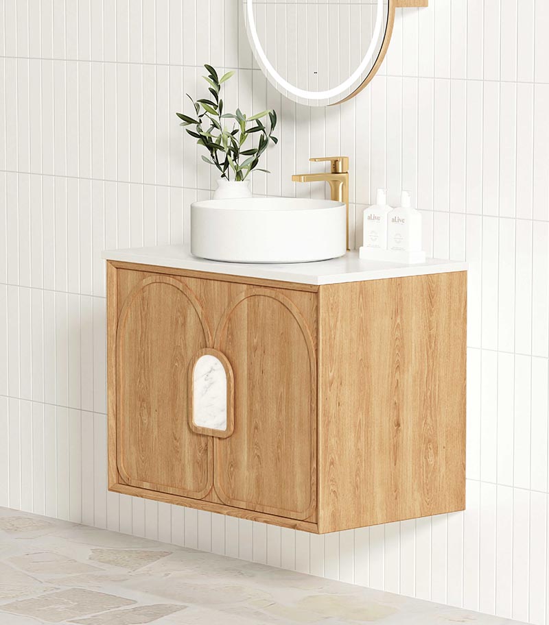 Laguna Natural American Oak 750mm Wall Hung Vanity Cabinet - Pure White