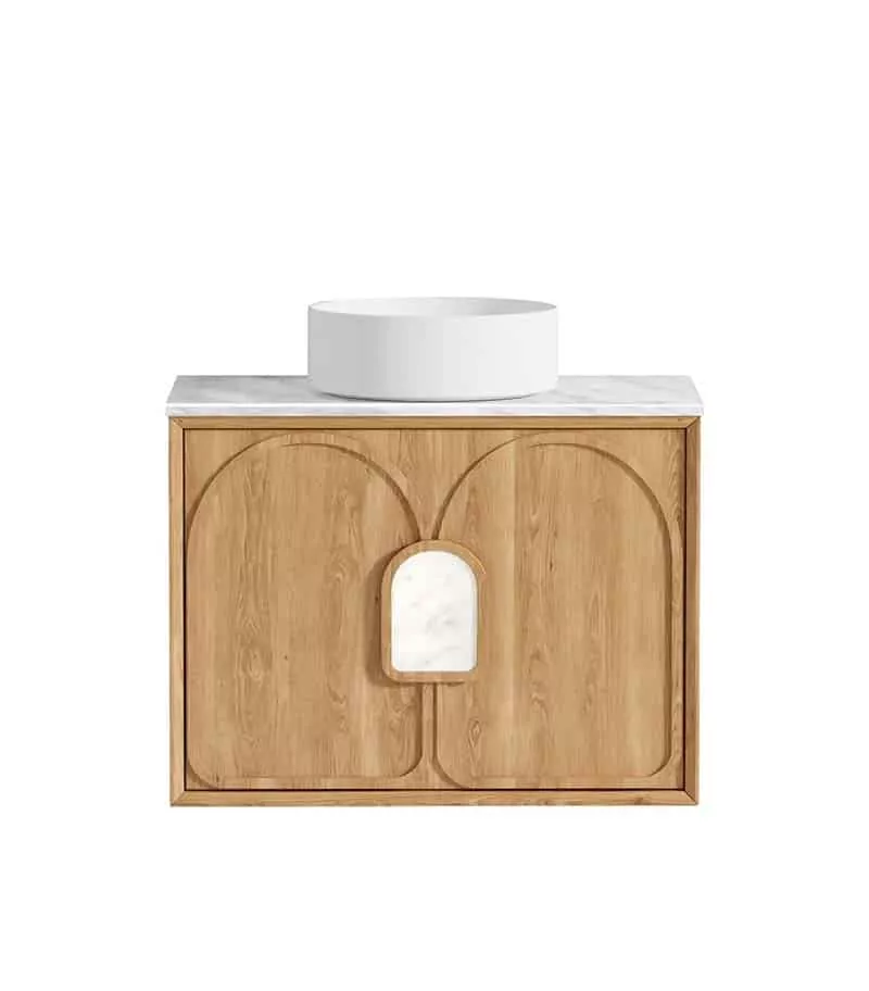 Laguna Natural American Oak 750mm Wall Hung Vanity Cabinet - Carrara Marble