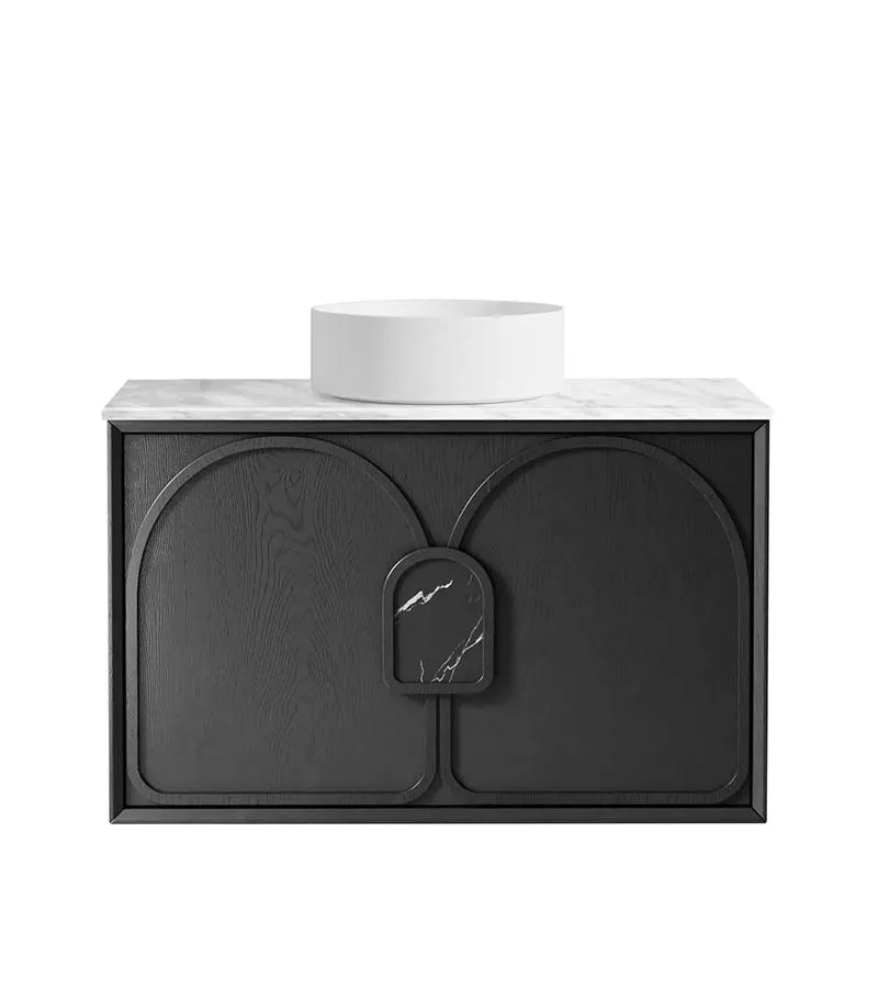 Laguna Black Oak 900mm Wall Hung Vanity Cabinet Carrara Marble Top Laguna Black Oak 900mm Wall Hung Vanity Cabinet Carrara Marble Top
