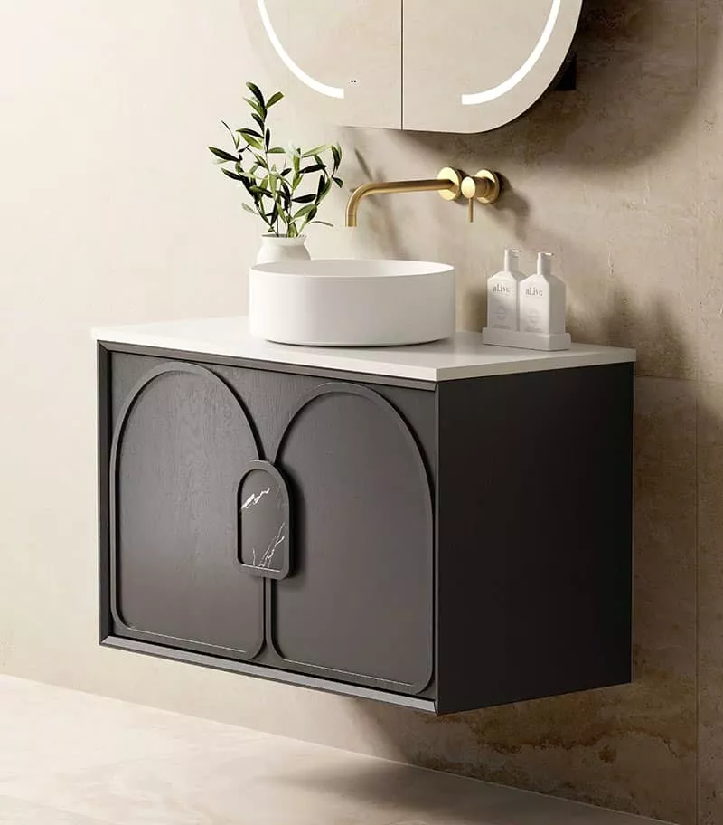 Laguna Black Oak 900mm Wall Hung Vanity Cabinet Sideview Laguna Black Oak 900mm Wall Hung Vanity Cabinet Sideview