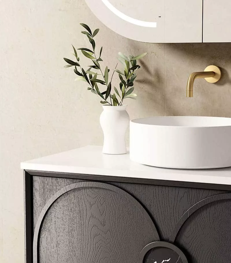 Laguna Black Oak 900mm Wall Hung Vanity Cabinet Pure White Stone Top Laguna Black Oak 900mm Wall Hung Vanity Cabinet Pure White Stone Top