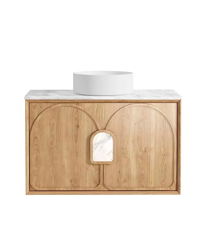 Laguna Natural American Oak 900mm Wall Hung Vanity Cabinet Carrara Marble Top Laguna Natural American Oak 900mm Wall Hung Vanity Cabinet Carrara Marble Top