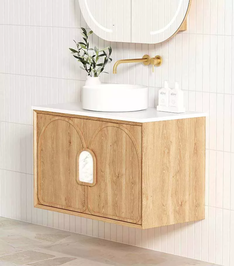 Laguna Natural American Oak 900mm Wall Hung Vanity Cabinet Sideview Laguna Natural American Oak 900mm Wall Hung Vanity Cabinet Sideview
