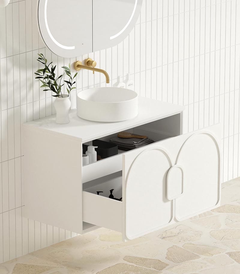 Laguna Satin White 900mm Wall Hung Vanity Cabinet Sideview