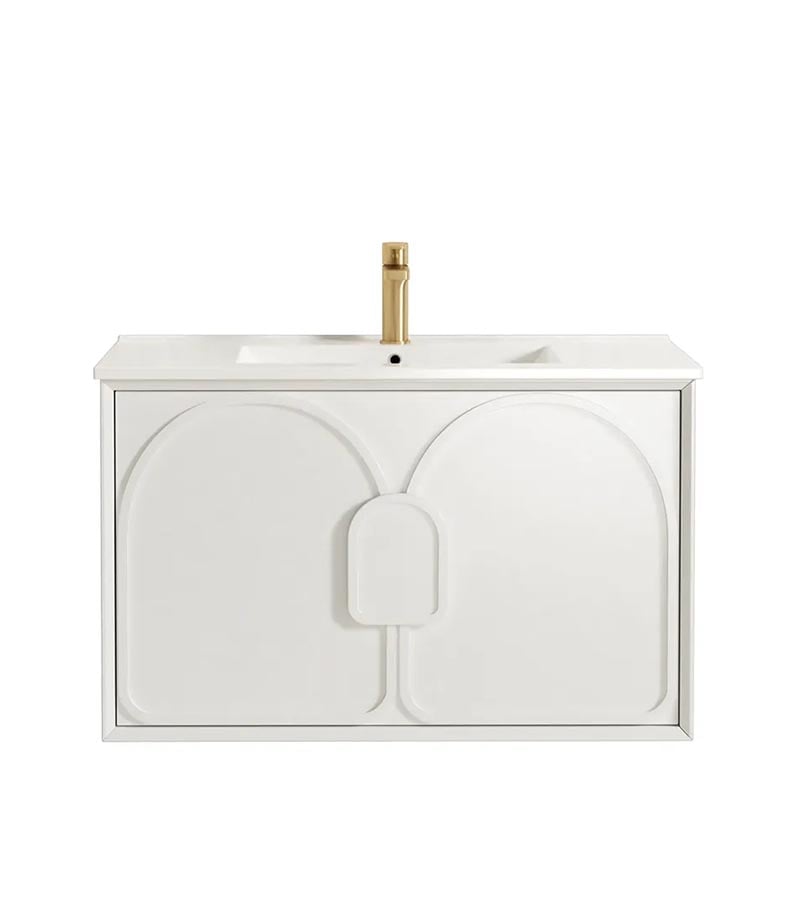 Laguna Satin White 900mm Wall Hung Vanity Cabinet Ceramic Top