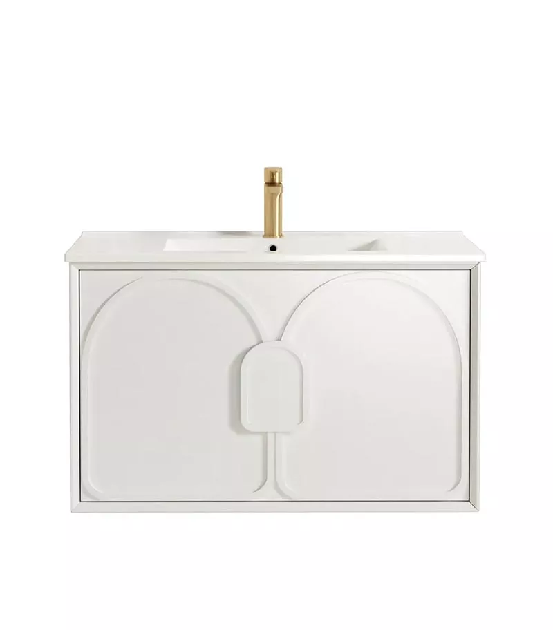 Laguna Satin White 900mm Wall Hung Vanity Cabinet Ceramic Top Laguna Satin White 900mm Wall Hung Vanity Cabinet Ceramic Top