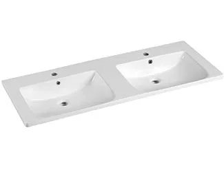 Gloss White Curved Double Bowl Ceramic Top With Taphole