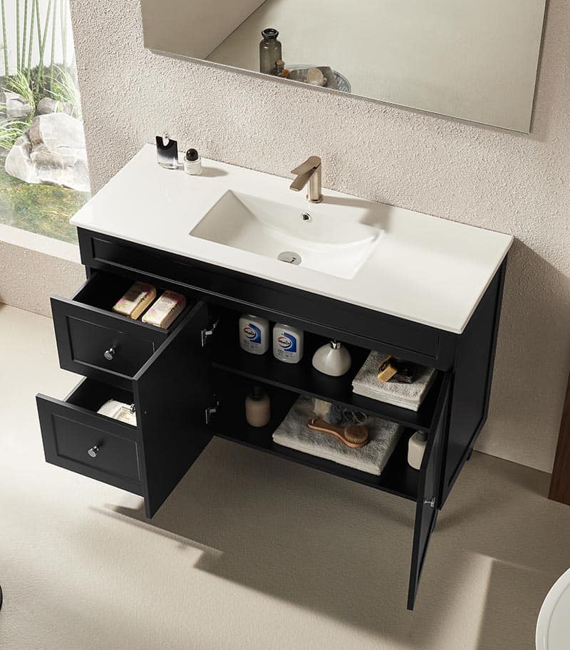 Harrington Matt Black 1200mm Single Bowl PVC Freestanding Vanity With Ceramic Top Interior View