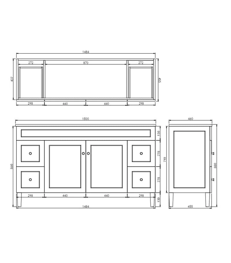Harrington 1500mm PVC Freestanding Vanity Specification