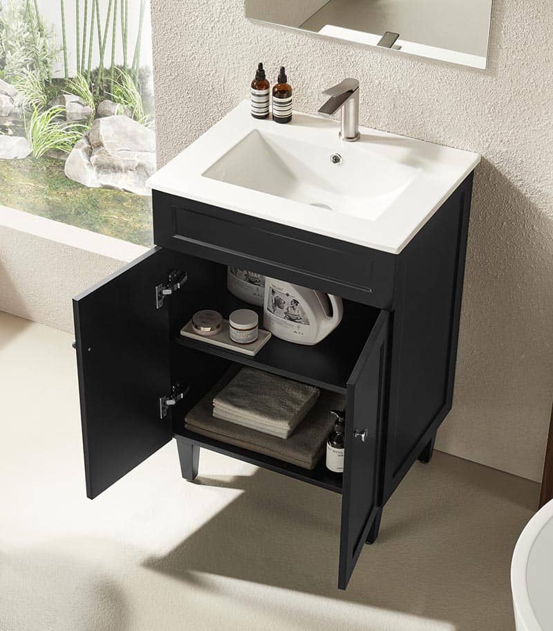 Harrington Matt Black 600mm PVC Freestanding Vanity With Ceramic Top Interior View