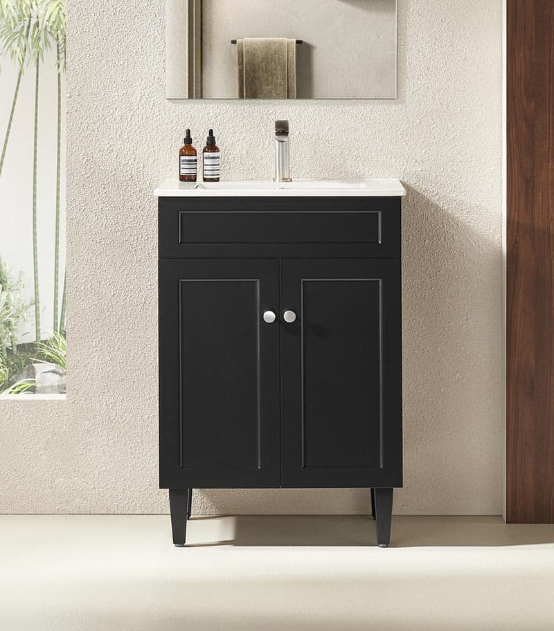 Harrington Matt Black 600mm PVC Freestanding Vanity With Ceramic Top