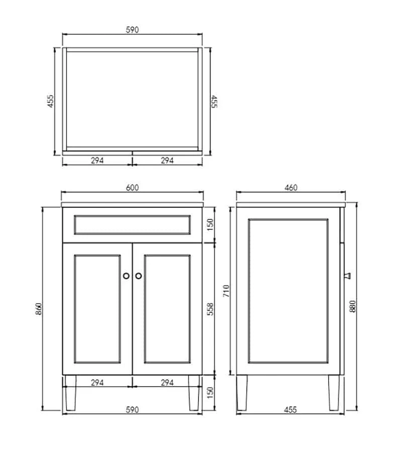 Harrington 600mm PVC Freestanding Vanity Specification