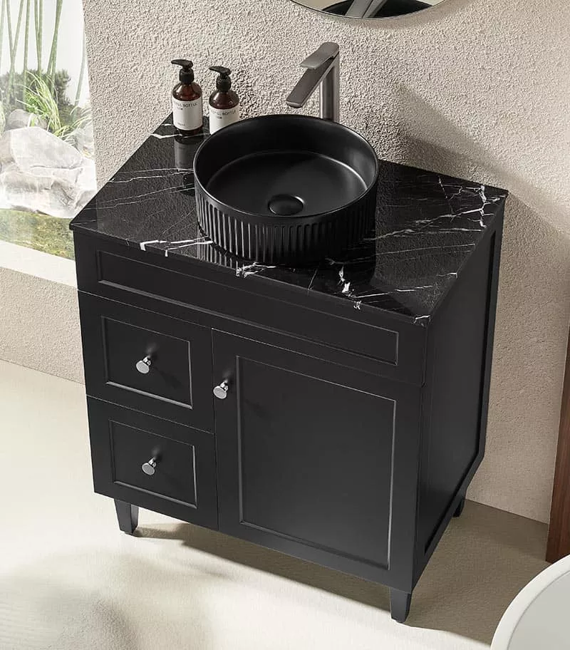 Harrington Matt Black 750mm PVC Freestanding Vanity Marble Stone Top Topview Harrington Matt Black 750mm PVC Freestanding Vanity Marble Stone Top Topview