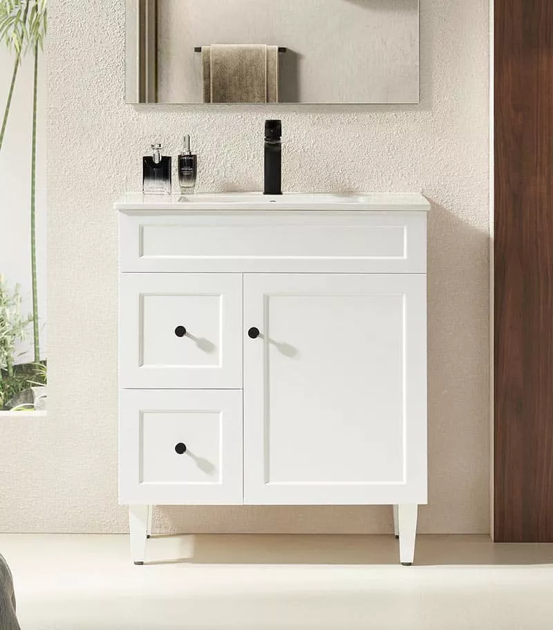 Harrington Matt White 750mm PVC Freestanding Vanity LH Drawers