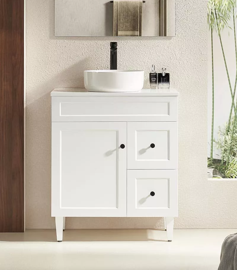 Harrington Matt White 750mm PVC Freestanding Vanity RH Drawers Quartz Stone (Blanc white)