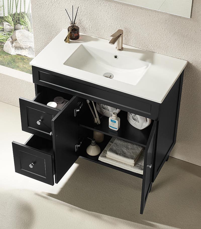 Harrington Matt Black 900mm PVC Freestanding Vanity With Ceramic Top Interior View