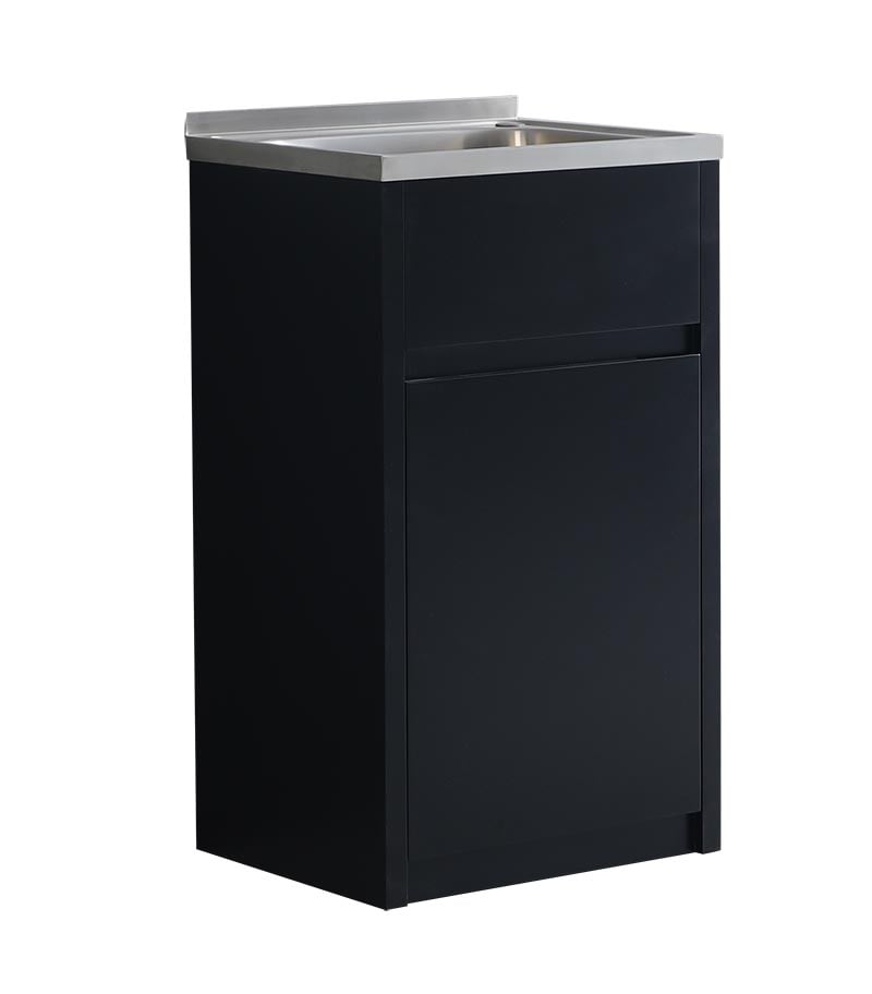35L Matt Black PVC Laundry Tub With Stainless Steel Sink Sideview