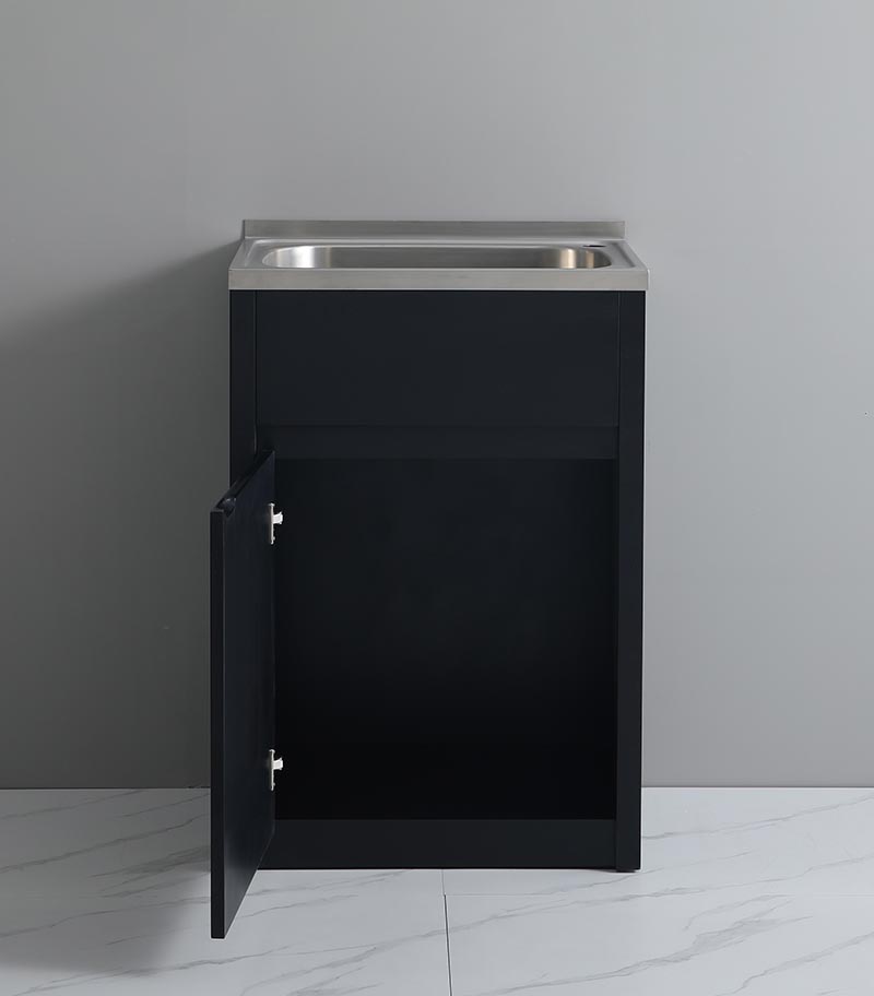 Matt Black PVC Laundry Tub With Stainless Steel Sink - Interior View LH Hinge