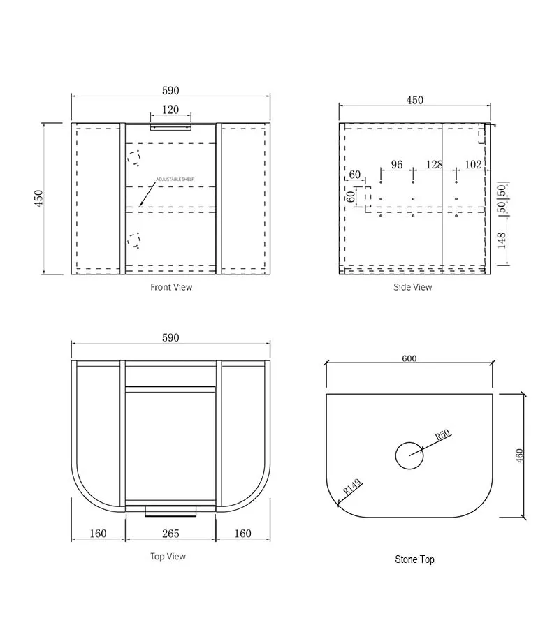 Bondi 600mm Plywood Wall Hung Vanity Specification