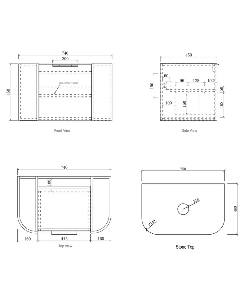 Bondi 750mm Plywood Wall Hung Vanity Specification Bondi 750mm Plywood Wall Hung Vanity Specification
