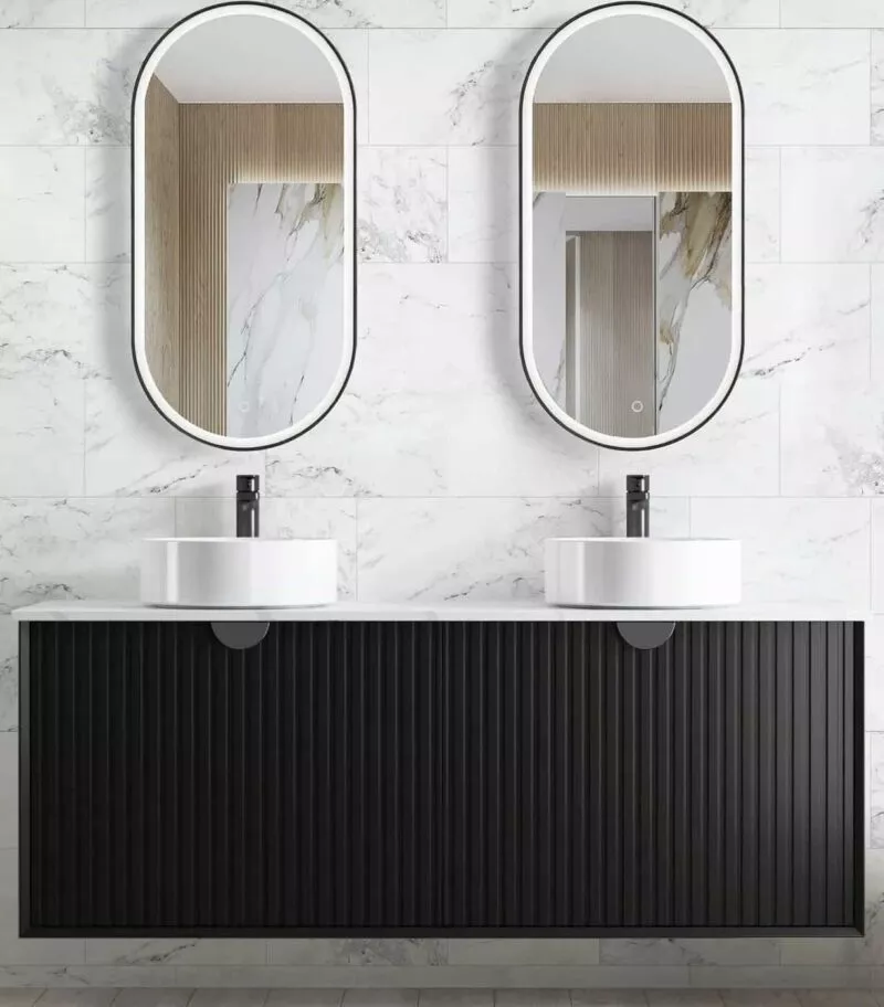 Marlo Matt Black 1500mm Plywood Wall Hung Vanity With Natural Carrara Stone Top