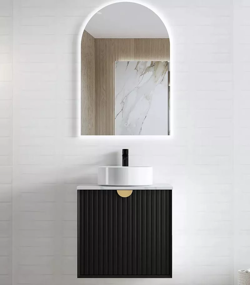 Marlo Matt Black 600mm Plywood Wall Hung Vanity With Natural Carrara Stone Top