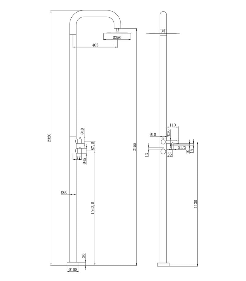 Elle 316 Stainless Steel Freestanding Twin Shower Specification