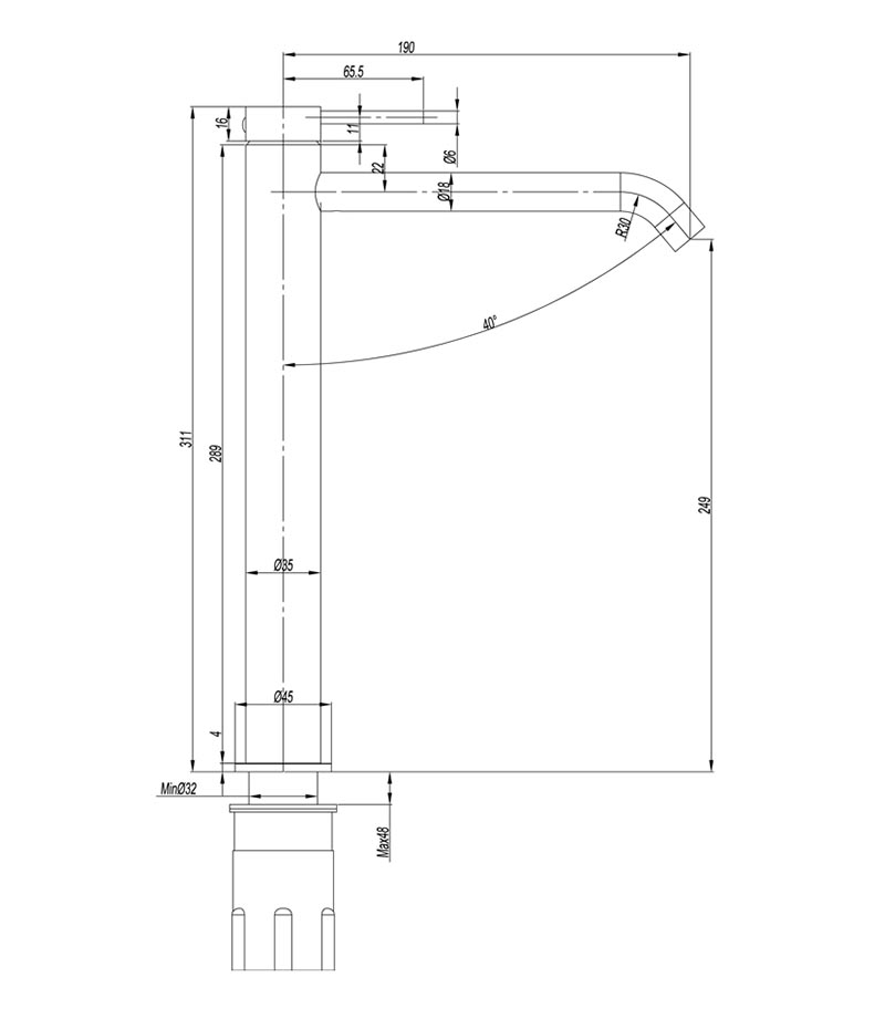 Elle 316 Stainless Steel High-rise Basin Mixer Specification