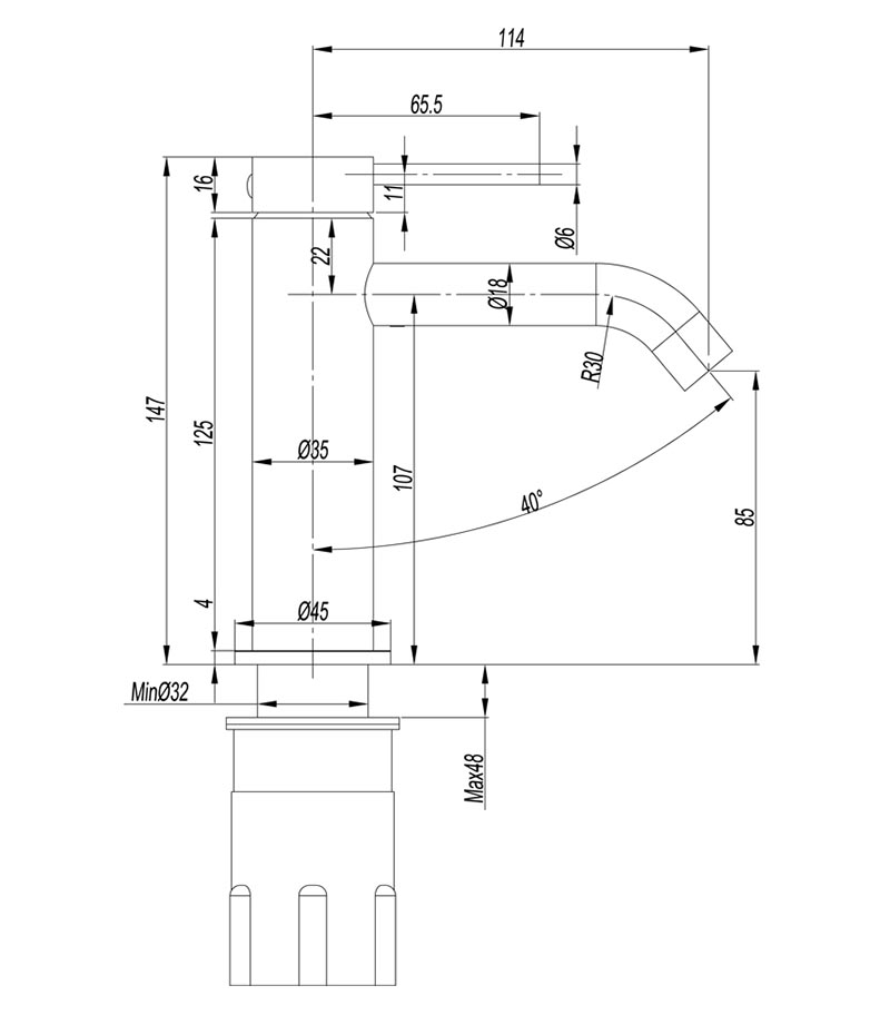 Elle 316 Stainless Steel Basin Mixer Specification