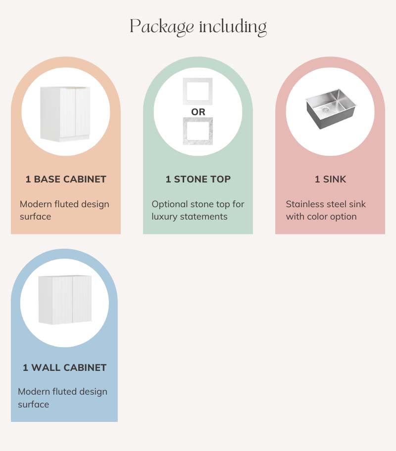 Bondi Wall and Base Cabinet Laundry Set 650mm - Matt White Package Content