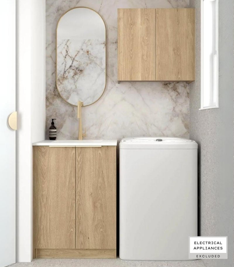 Bondi Wall and Base Cabinet Laundry Set 650mm - Natural Oak