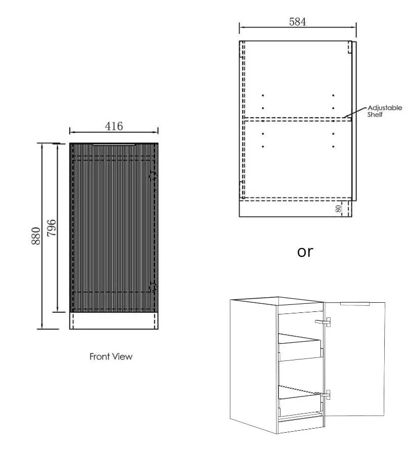 Bondi Laundry Base Cabinet 415mm - Matt White Specification