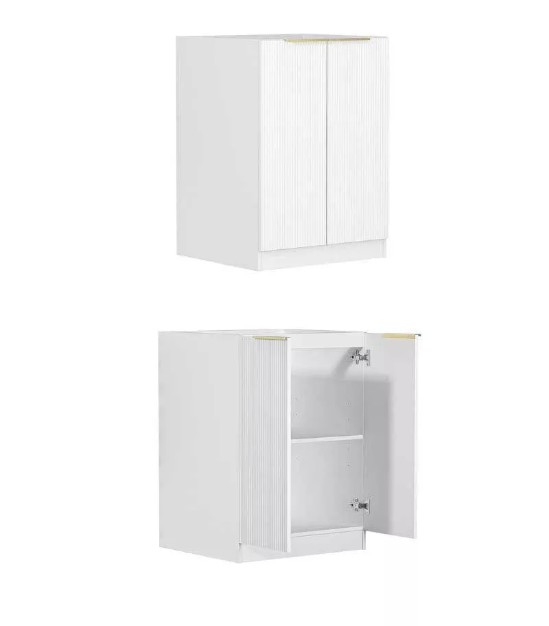 Bondi Laundry Base Cabinet 630mm - Matt White Interior and Side View