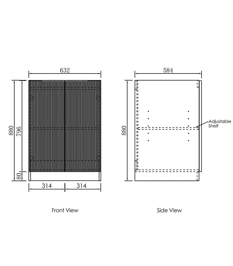 Bondi Laundry Base Cabinet 630mm - Matt White Specification