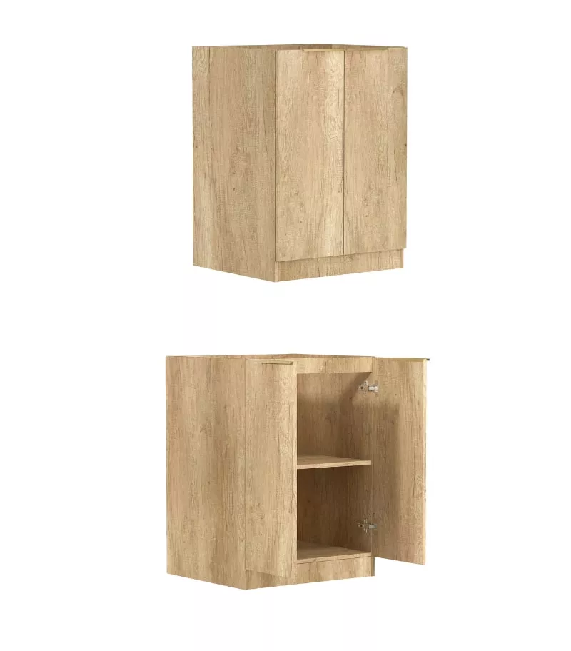 Bondi Laundry Base Cabinet 632mm - Natural Oak Side and inside view