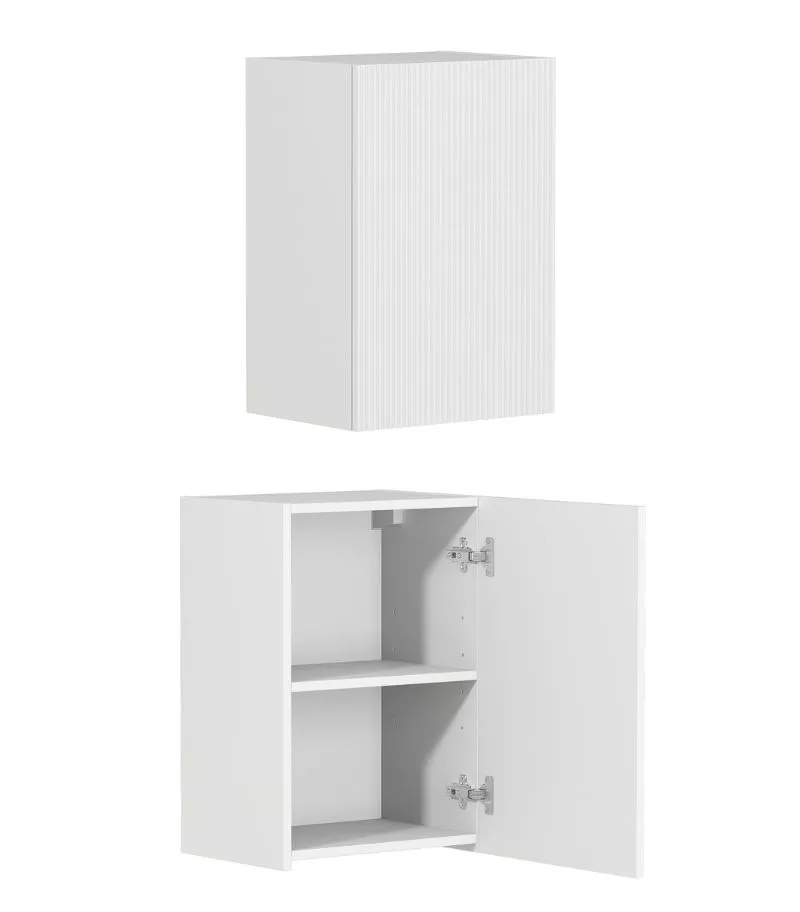 Bondi Laundry Wall Cabinet 415mm - Matt White Interior and Side View