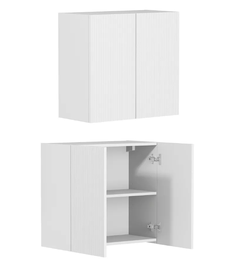 Bondi Laundry Wall Cabinet 630mm - Matt White Interior and Side View