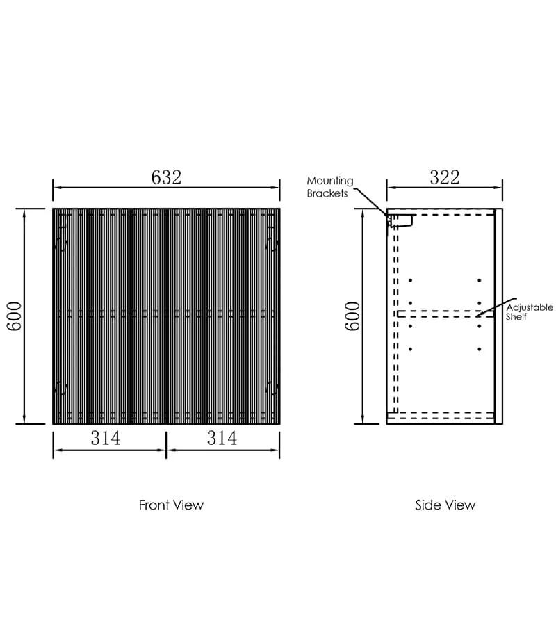 Bondi Laundry Wall Cabinet 630mm - Matt White Specification