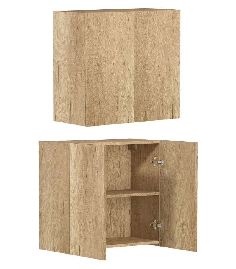 Bondi Laundry Wall Cabinet 632mm - Natural Oak Side&Inside View